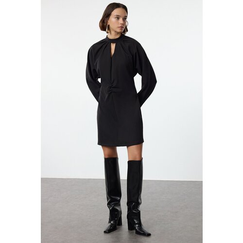 Trendyol Black A-Line Mini Window Detailed Woven Dress Slike