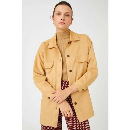Koton Women's Suede Look Oversized Shirt Jacket with Pockets