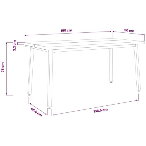  Kvadratni blagovaonski stol 160 x 90 x 75 cm Prirodna - Prirodna i crna 160 x 90 x 75 cm Četvrtasto Slike