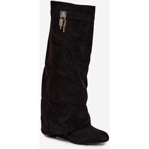 Boto Women&amp;#039;s Platform Boots with Strap and Silver Detail Black Korivelle Slike