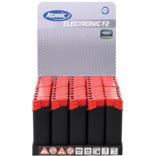  Upaljač elektronski gumirani mat atomic f2 rubber trober 3670301 crno/crveni Slike