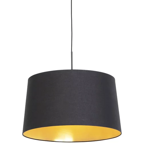 QAZQA Viseča svetilka z bombažnim odtenkom črna z zlatom 50 cm - Combi
