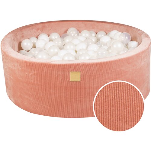 MeowBaby Round Ball Pit z žogicami 7cm za otroka, 90x30cm/200 žogic, Corduroy žamet, Apricot: bela, white pearl, prozorna, (20800775) Cene
