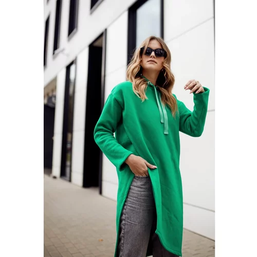 Fasardi Oversized warm green tunic with asymmetrically cut side