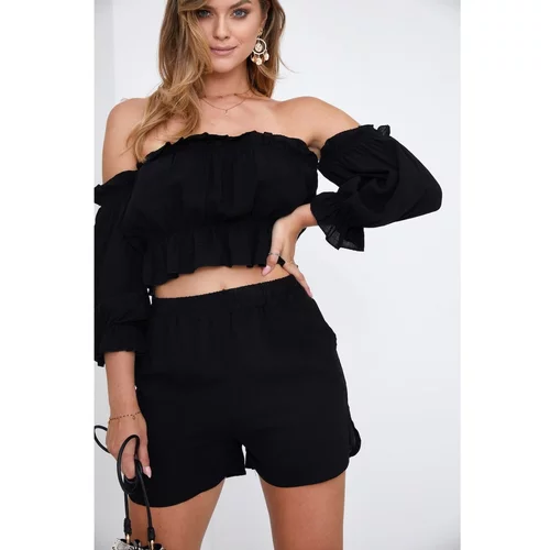 Fasardi Women's summer blouse and shorts black set