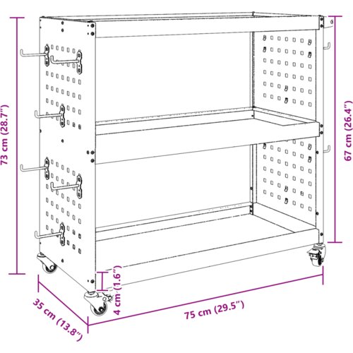 VidaXL Količar za alate s policom s kotačem s pohranom bijelo 75 x 35 x 73 cm Slike
