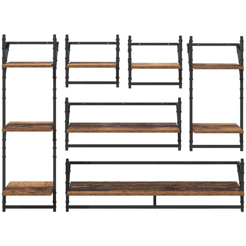  Set zidnih polica s policom 6 pcs Staro drvo 100 x 25 x 30 cm Slike