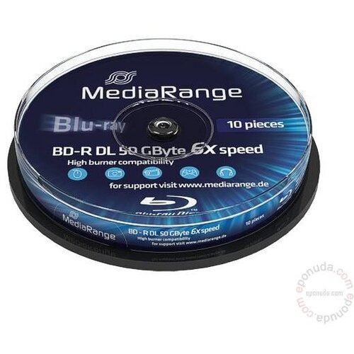 Mediarange BLU-RAY 50GB DL BD-R 6X 10CAKE MR507 disk Slike