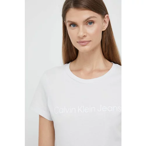 Calvin Klein Jeans Bombažna kratka majica siva barva