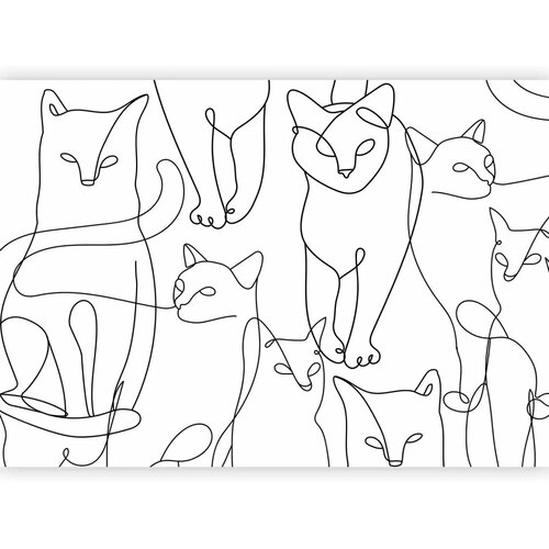  Foto tapeta - Cat lineart - minimalist sketches of black cats on white background 300x210 Vodootporna Slike