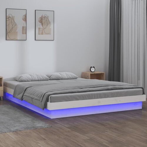  LED okvir za krevet bijela 140 x 190 cm od masivnog drva Cijene
