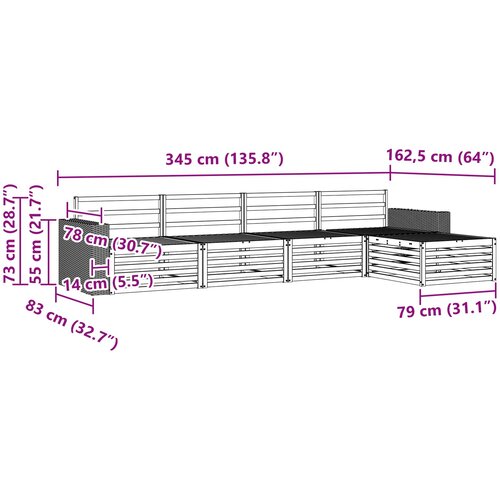  Set vanjskih sofa 5 kom. Prirodna Čvrsto drvo akacije 345 x 162,5 x 73 cm Slike