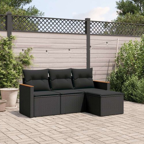  4-dijelni set vrtnih sofa od poliratana s jastucima crni Slike