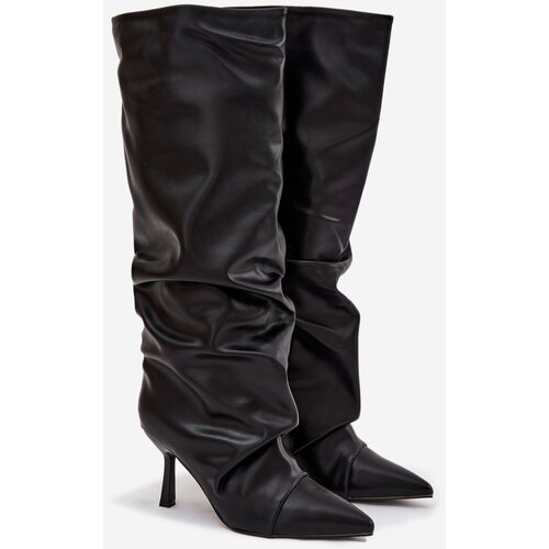 Boto Insulated slip-on women's boots with heel with ruching Black Angelica Cijene