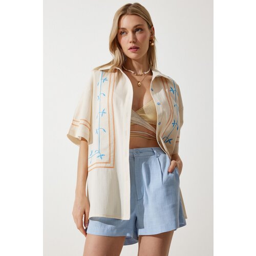Happiness İstanbul Women's Cream Embroidered Linen Shirt Cijene