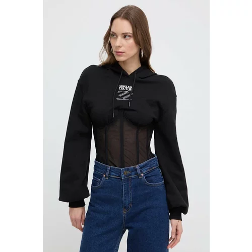 Versace Jeans Couture Dukserica za žene, boja: crna, s kapuljačom, s tiskom