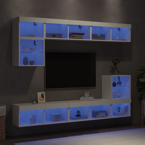 The Living Store Komplet TV omaric LED 8-delni bel inženirski les - Stenska TV Enota, (21555909) Cene