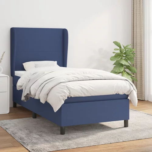 vidaXL Box spring postelja z vzmetnico modra 90x200 cm blago