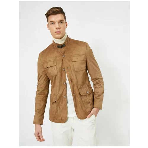 Koton Men's Brown Long Sleeve Button Detailed Jacket