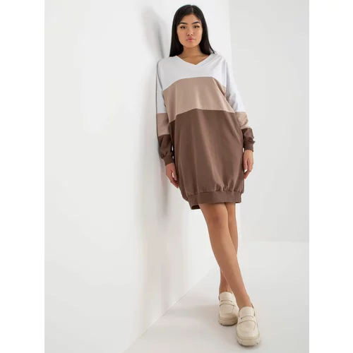 Fashion Hunters Basic white-brown dress with pockets from RUE PARIS