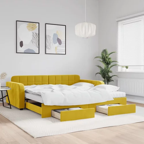 Dnevni krevet na razvlačenje s ladicama žuti 100x200 cm baršun