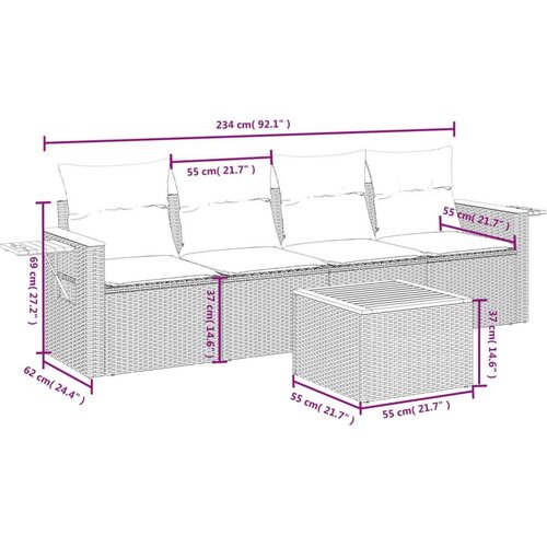 VidaXL 5-dijelni vrtni set sofa s jastucima bež od poliratana Slike