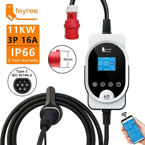 Feyree Type2 EV polnilec - 11KW 16A prilagodljiv, prenosljiv in stenski, združljiv s pametno aplikacijo, 11KW APP brez adapterja, TYPE2, (5000157657) Slike