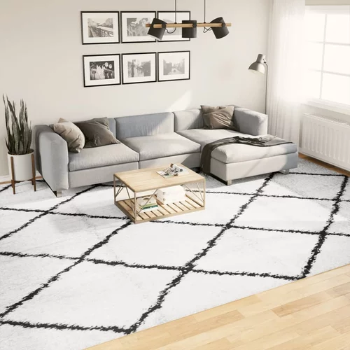  Čupavi moderni tepih s visokim vlaknima krem-crni 300x400 cm