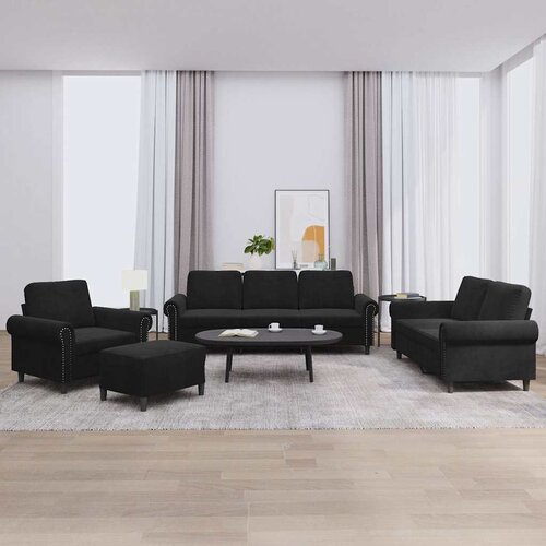  4-dijelni set sofa s jastucima crni baršunasti Cene