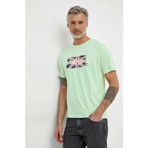 PepeJeans Pamučna majica Clag za muškarce, boja: zelena, s tiskom