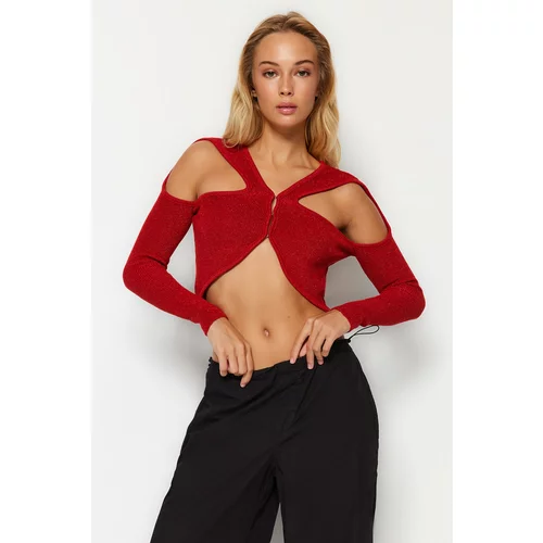 Trendyol Red Glittery Cut Out/Window Detailed Knitwear Sweater