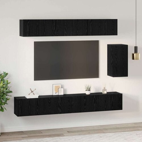  Set TV komoda s ladicama 6 pcs Crni hrast Konstruirano drvo Slike