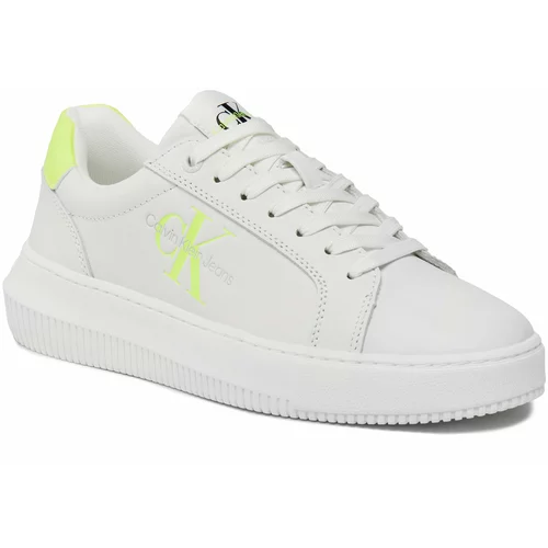 Calvin Klein Jeans Superge Chunky Cupsole Laceup Mon Lth Wn YW0YW00823 Bright White/Safety Yellow 02V