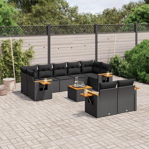 vidaXL 10-dijelni set vrtnih sofa s jastucima crni od poliratana Cijene