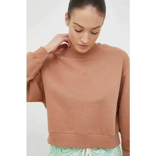 Roxy Bombažen pulover ženska, rjava barva