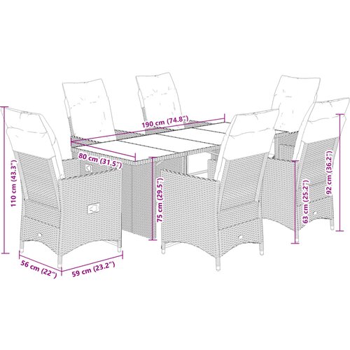  7-dijelni vrtni bistro set od poliratana s jastucima bež 190 x 80 x 75 cm Slike