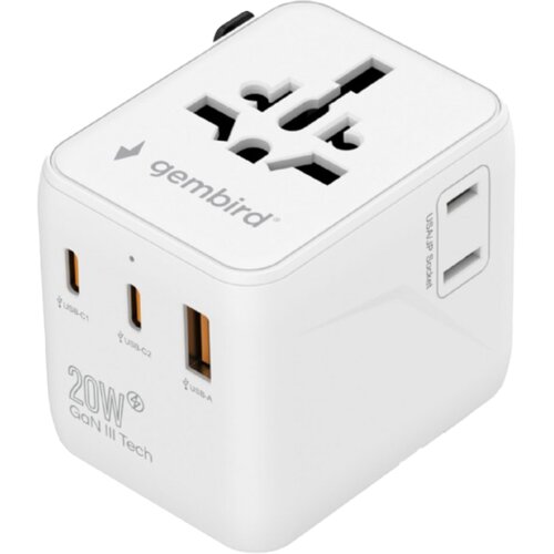 Gembird TPA-1A2C20-01-W univerzalni adapter za napaјanje za sve zemlje USB + Type-C punjač 20W, Beli Cene