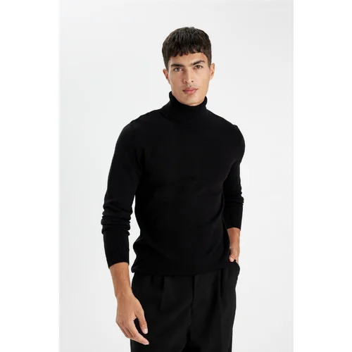 Defacto Black Slim Fit Slim Cut Turtleneck Basic Plain Knitwear Sweater