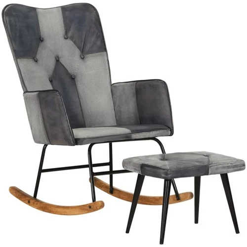  Gugalni stol s stolčkom za noge sivo pravo usnje in platno