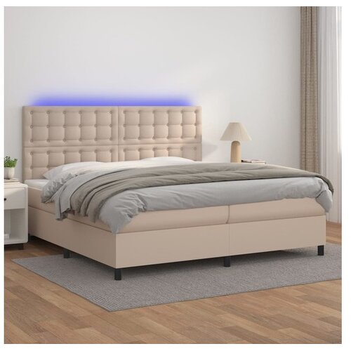  Krevet box spring madrac LED cappuccino 200x200cm umjetna koža Cijene