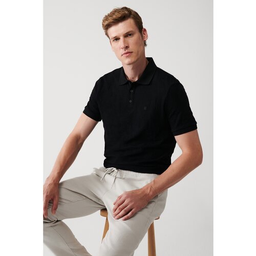 Avva Men's Black 100% Cotton 3 Button Polo Neck Ribbed Standard Fit Regular Cut T-shirt Slike