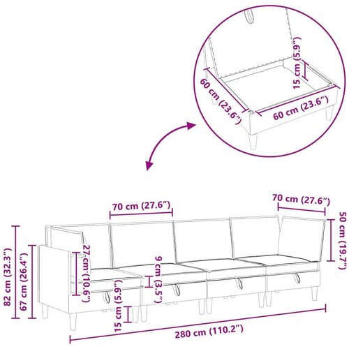  Set namje&amp;scaron;taja za dnevni boravak 4 pcs Svjetlosiva Bar&amp;scaron;un - Svjetlosiva 2x kutni +2x srednji Slike