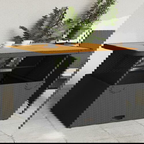 VidaXL Vrtni stol crni 110 x 110 x 71 cm poliratan i bagremovo drvo Slike