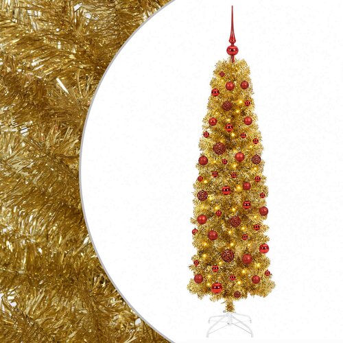  Umjetno usko božićno drvce s kuglicama 180 cm 300 LED lampica Slike