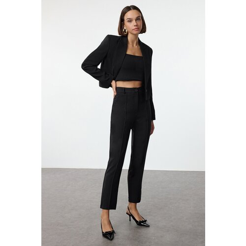 Trendyol Black Cigarette Pattern Ribbed Woven Trousers Slike