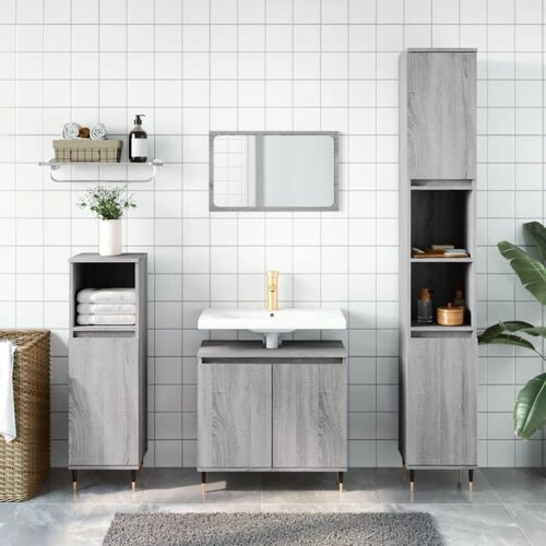  The Living Store Komplet kopalniških omaric 3-delni siva sonoma inženirski les - Komplet Kopalniškega Pohištva, (21439767) Cene