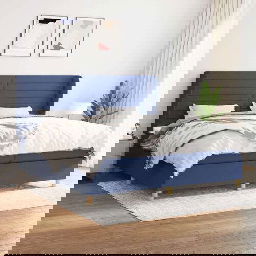  Krevet s oprugama i madracem plavi 200 x 200 cm od tkanine Slike