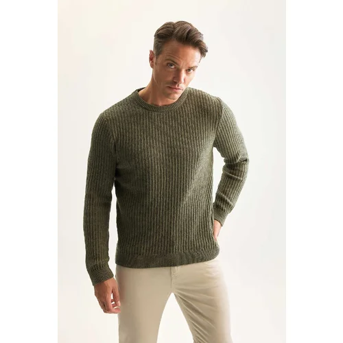 Defacto Men's Green Standard Fit Crew Neck Textured Knitwear Sweater