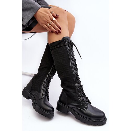 Boto Women's lace-up boots with elastic upper black Virxinia Cene