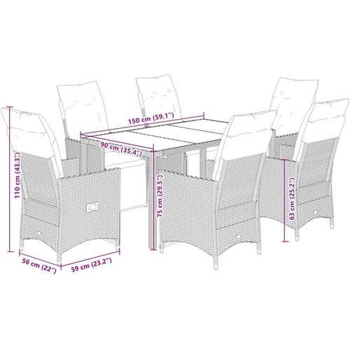 VidaXL 7-dijelni vrtni bistro set od poliratana s jastucima bež Slike